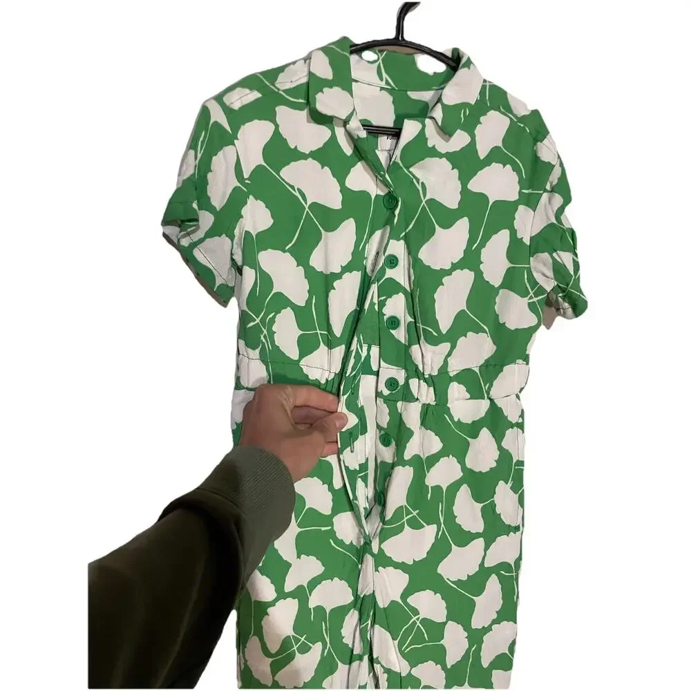 Diane von Furstenberg for Target Green White Ginkgo‎ Leaf Jumpsuit 3t